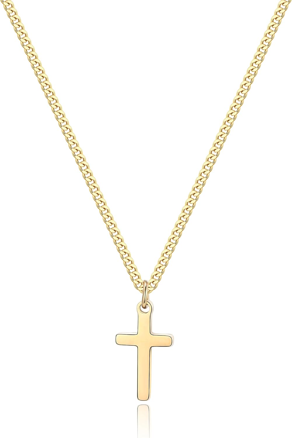 Joxevyia Cross Necklace for 14K Gold Filled Stainless Steel Small Cross Pendant with Cuban Chain Necklace Simple Faith Jewelry Christmas Gift for Men Women 16-24 Inches