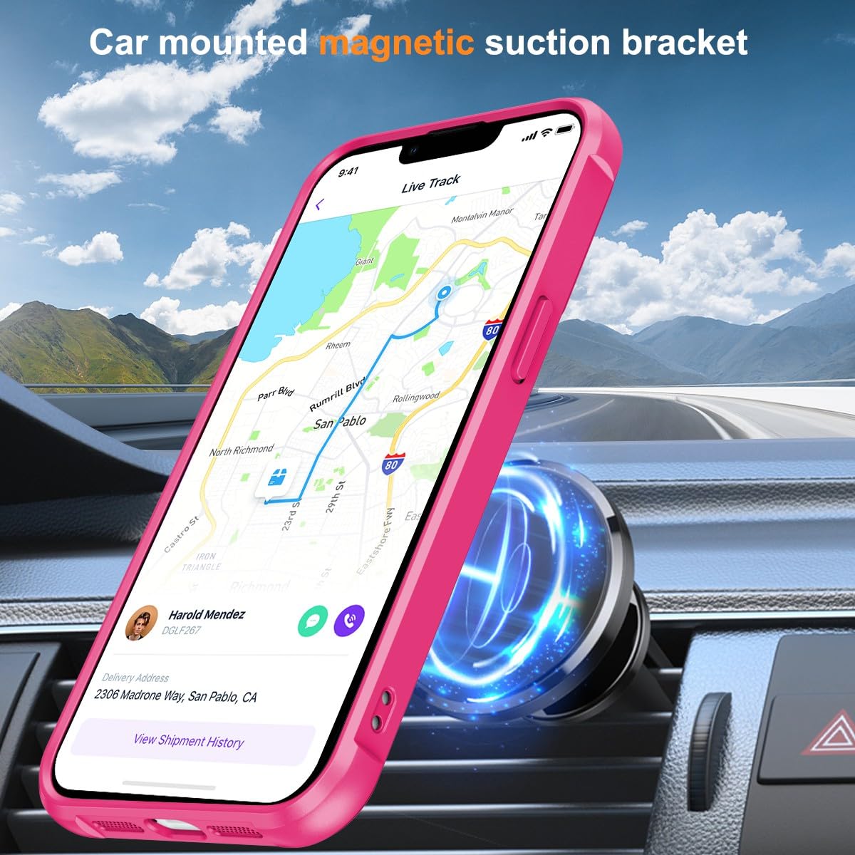 CHAOFEnG マグネット対応 iPhone 13 Pro Max ケース スタンド付き [軍用グレード落下テスト済み][マグネット対応] リング 透明 スリム ハードバック ソフトエッジ、ローズレッド