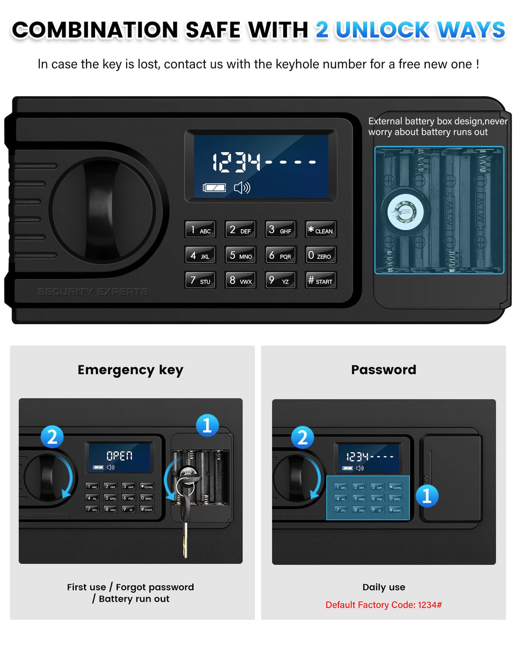 Cassaforte ignifuga da 3,0 Cuft per la casa, cassaforte ignifuga e impermeabile, cassaforte digitale per documenti con tastiera programmabile LCD, chiavi di riserva, avviso intelligente, grandi casseforti a combinazione per denaro, gioielli e contanti