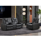 Home Theater Seats, Faux Leather Movie 3 Seat Recliner Sofa with Hidden Arm Storage, Power Gaming Reclining Sofa with USB Charge and Cup Holders