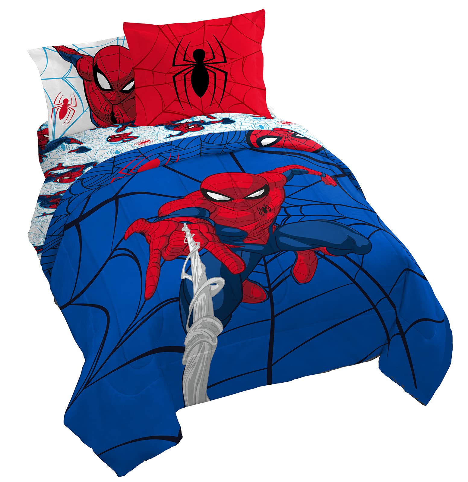 Jay Franco Marvel Spidey and His Amazing Friends Team Spidey 5 Piece Twin Size Bed Set - Includes Comforter & Sheet Set Bedding - Super Soft Fade Resistant Microfiber (Official Marvel Product)