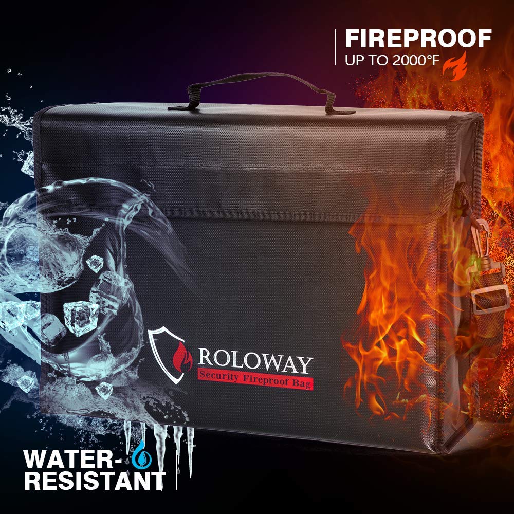 ROLOWAY Groß (17 x 12 x 5,8 Zoll) feuerfeste Tasche, feuerfeste Dokumententaschen, feuerfeste Geldtasche, wasserbeständige feuerfeste Safe-Tasche zur Aufbewahrung von Dokumenten und Wertgegenständen