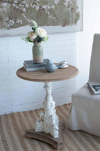 Drink Table, Pedestal Martini Table Modern Round Round End Side Pedestal with Weighted Base for Small Spaces Drinking Coffee, Sofa, Living Room, Bedroom and Office