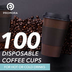 Promora 12 oz Brown Disposable Coffee Cups with Lids & Sleeves, Hot Coffee Cup Sleeves Disposable, Premium Insulated To Go Coffee Paper Cups with Lids & Sleeves (12 oz, Pack of 80) Brown and Black