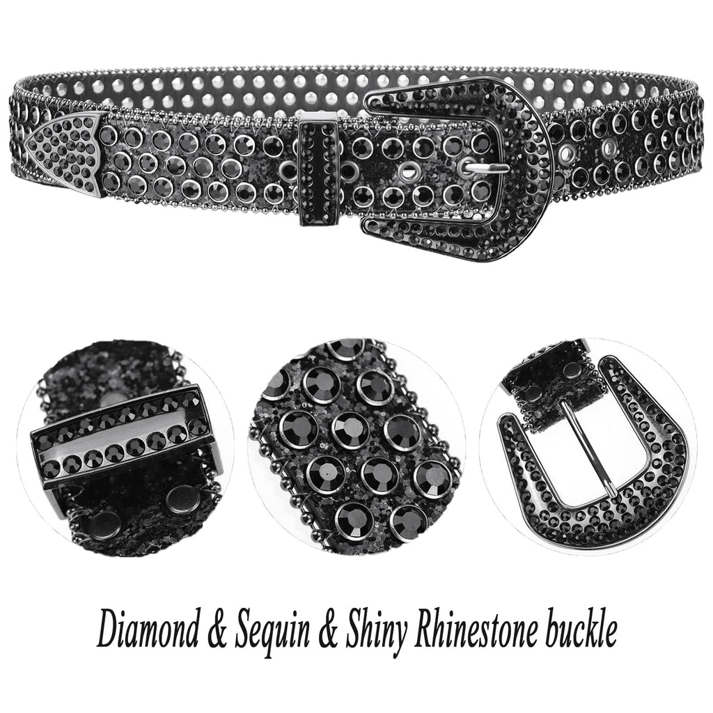 UTOWO Rhinestone Belt for Women Men, Western Cowgirl Cowboy Bling Studded Leather Belt for Jeans Pants