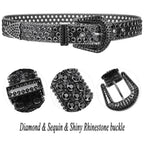UTOWO Rhinestone Belt for Women Men, Western Cowgirl Cowboy Bling Studded Leather Belt for Jeans Pants