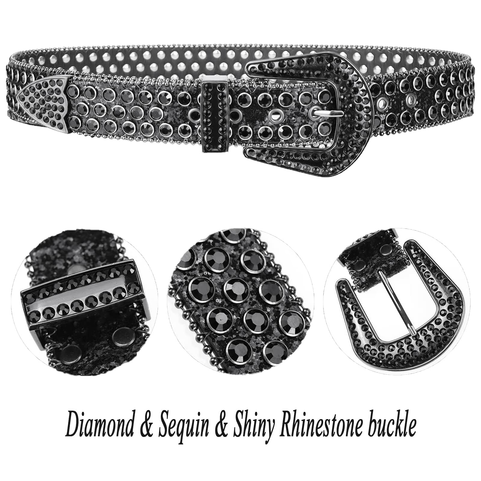 UTOWO Rhinestone Belt for Women Men, Western Cowgirl Cowboy Bling Studded Leather Belt for Jeans Pants