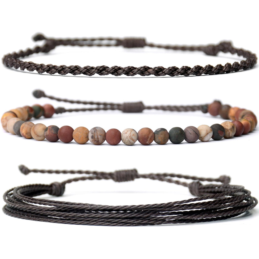 Handmade Natural Stone Beaded Healing Bracelet Gift for Men Adjustable Rope String Bracelet (Lava Rock, Adjustable)