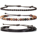 Handmade Natural Stone Beaded Healing Bracelet Gift for Men Adjustable Rope String Bracelet (Lava Rock, Adjustable)