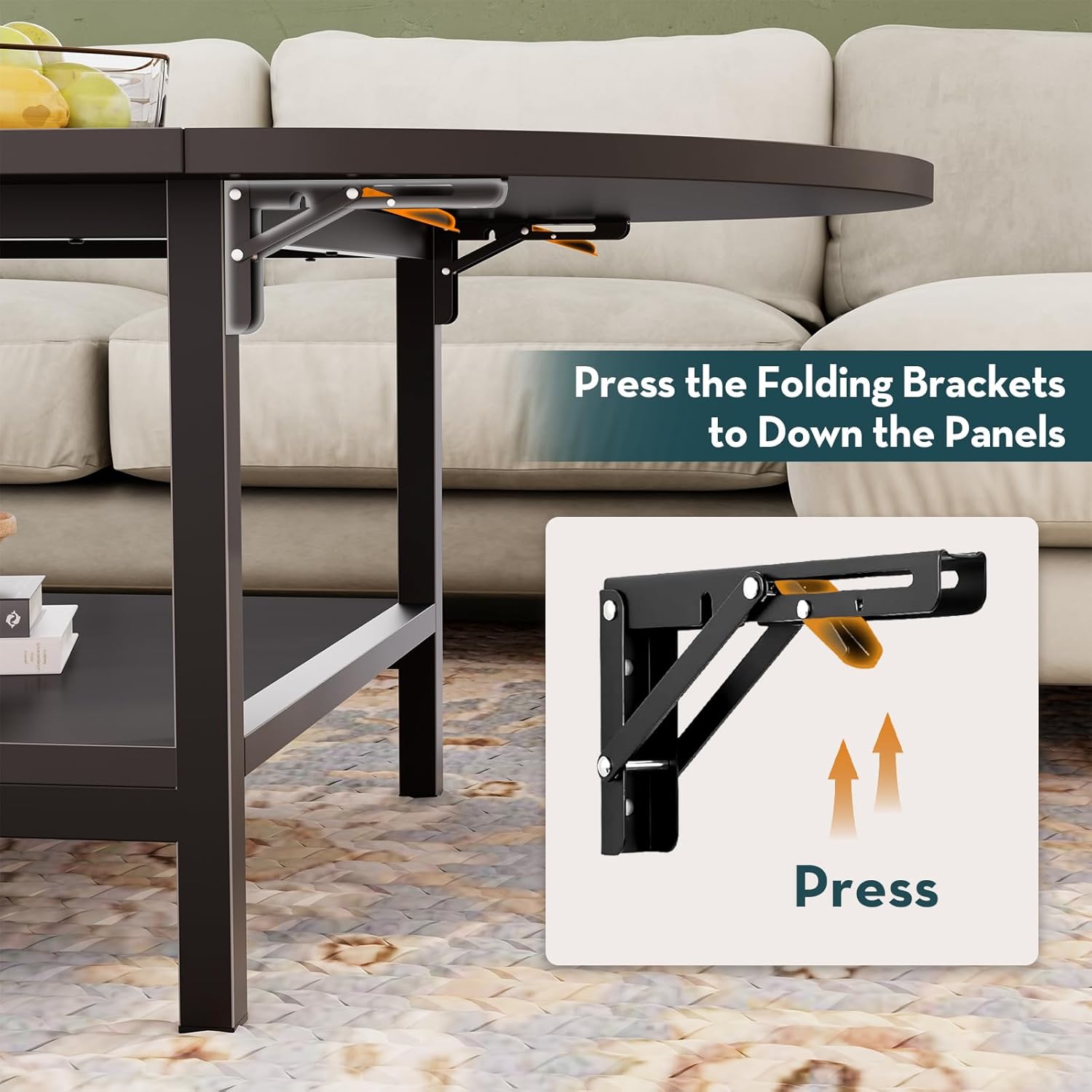 SAYGOER Black Coffee Table Modern Extended Coffee Tables with Storage for Living Room 2-Tier Unique Center Table with Two Folding Panel for Any Large or Small Space,Foldable, All Black