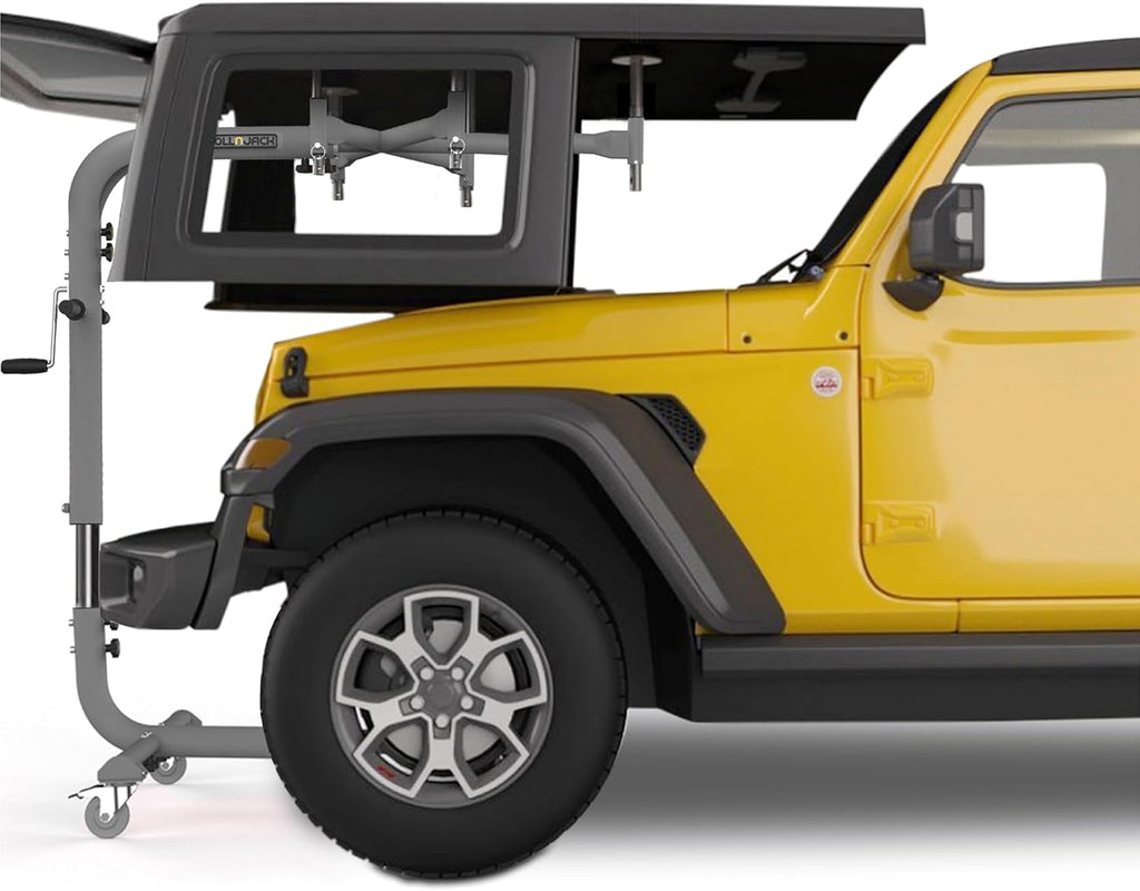 Hard Top Remover Lift for Jeep Wranglers: 2007-to-Present JK/JKU/JL/JLU + CJ, 2&4 Door + Lifted Jeeps. Quick & Easy Assembly. One Person System. Hardtop Removal/Installation in Minutes. Patented