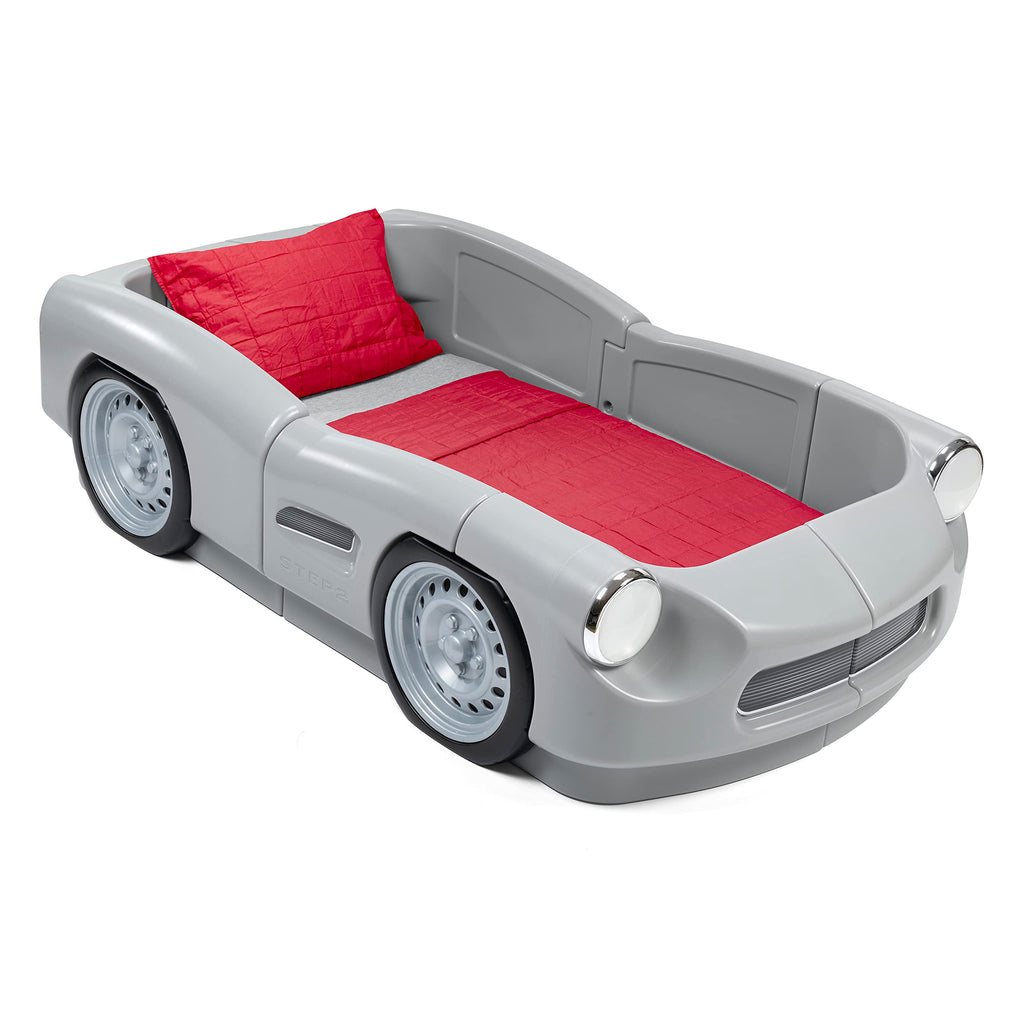 Step2 Roadster Toddler-to-Twin Bed, Transition Race Car Bed for Boys & Girls, Adjustable, Made of Durable Plastic, For Toddlers 3+ Years Old, Gray