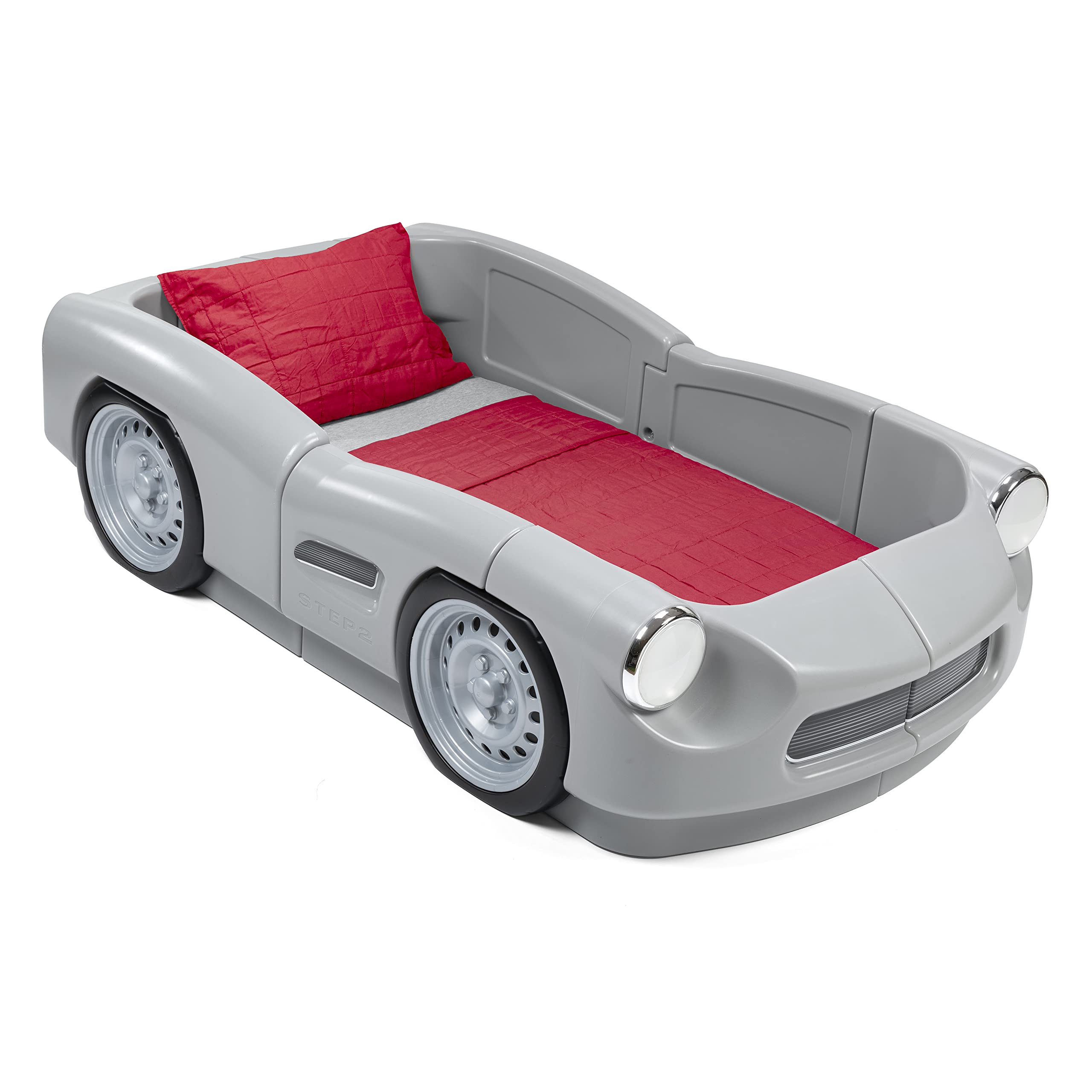 Step2 Roadster Toddler-to-Twin Bed, Transition Race Car Bed for Boys & Girls, Adjustable, Made of Durable Plastic, For Toddlers 3+ Years Old, Gray