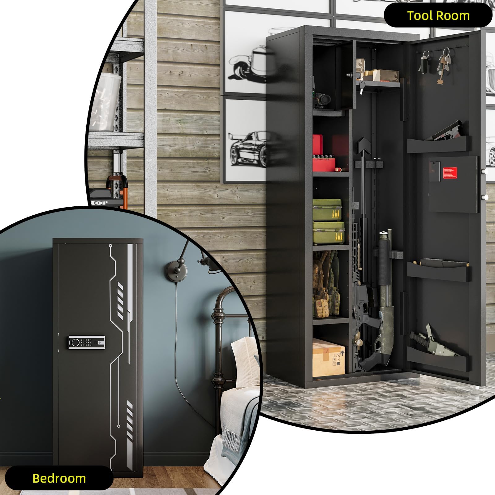 KAER 8-12 Wapenkluizen, Geweerkluis, Wapenkluizen voor Thuis Geweer en Pistolen, Lange Geweerkluis voor Geweer Jachtgeweer voor Thuis, Snelle Toegang Geweerkluizen, Verstelbare Planken