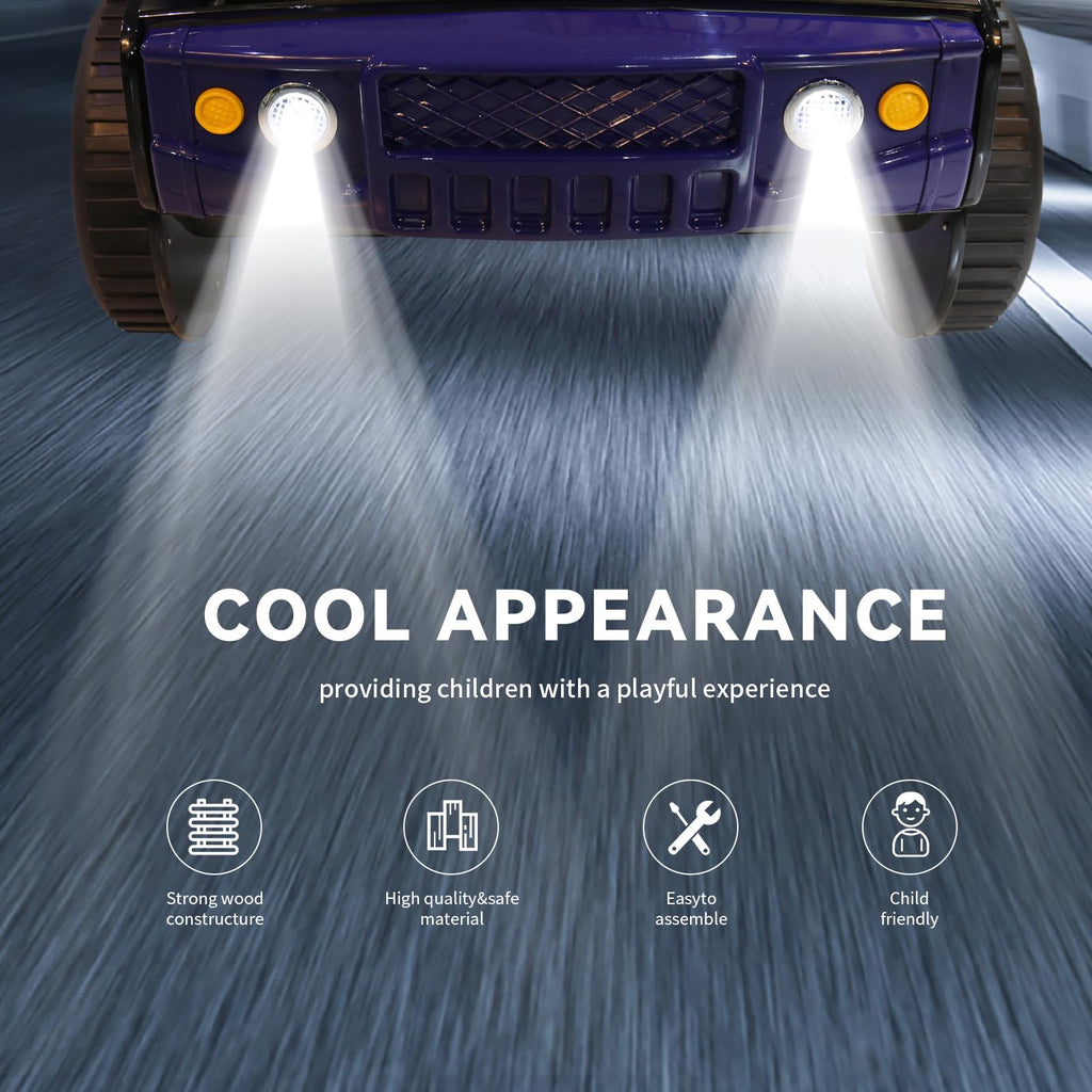 HMFULE Twin racerbilseng, trærammeseng med hjul, LED-lys og lamelsupport til børn, småbørn, teenagere, drenge, ingen boxmadras nødvendig, blå