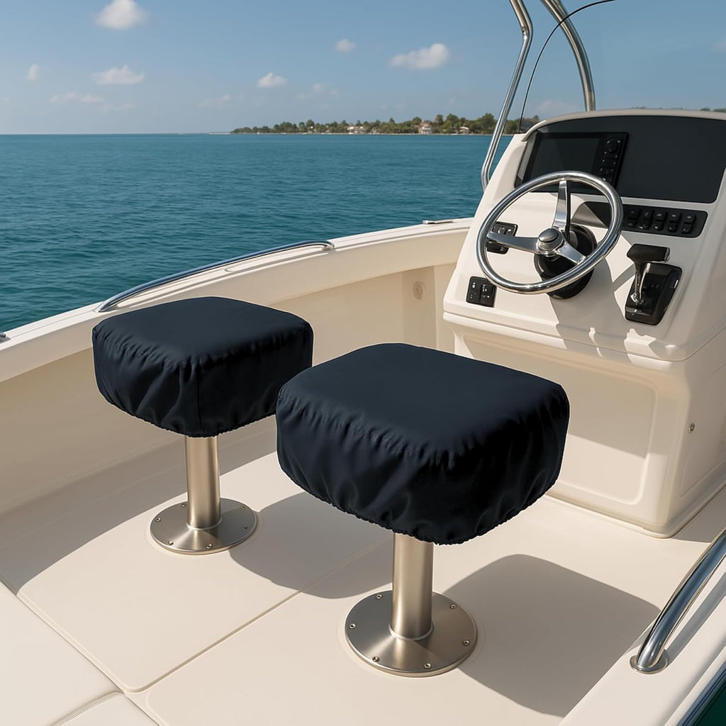 2-Pack Waterproof Boat Seat Covers for Folding Seats – Premium Pontoon Boat Seat Covers Marine-Grade All-Weather Protectors with Elastic Hem – Large Fit for Folding Seats – 18”W x 20”D x 14”H