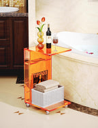 Clear Acrylic Side Table on Lockable Wheels, C Shaped End Table for Sofa, Small Coffee Tables for Small Spaces (Orange)