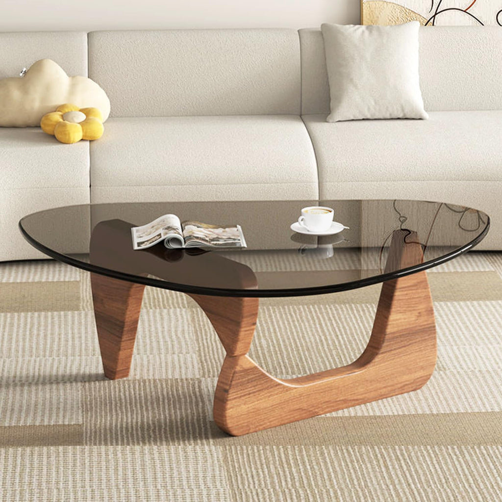 Modern Glass Coffee Table for Living Room, Small mid Century Coffee Table, Stylish Coffee Tables Suitable for Bedroom Living Room Reception Office Tables（Walnut/Transparent，Small）