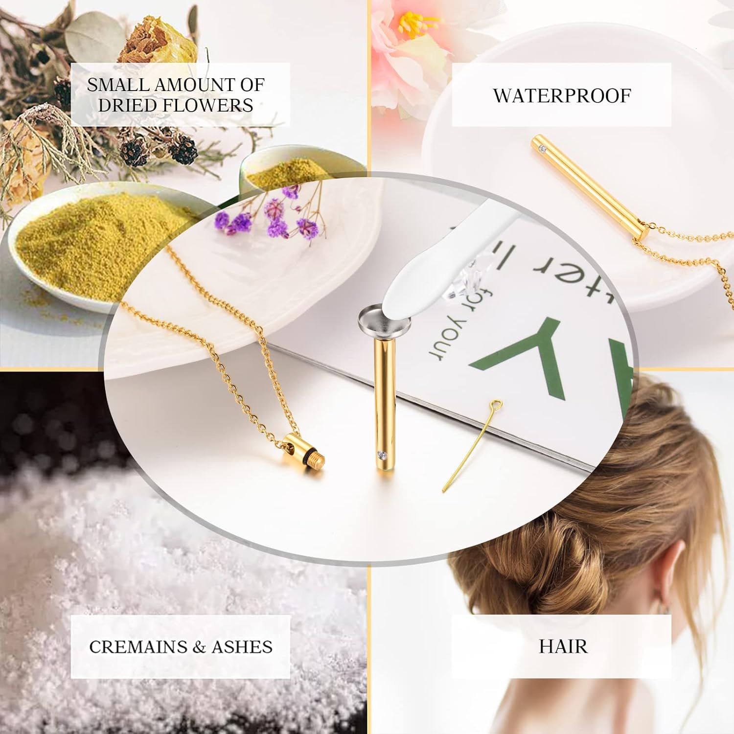 XIUDA Urn Necklace for Ashes Stainless Steel Cremation Necklace with Crystal Memorial Pendant Necklace