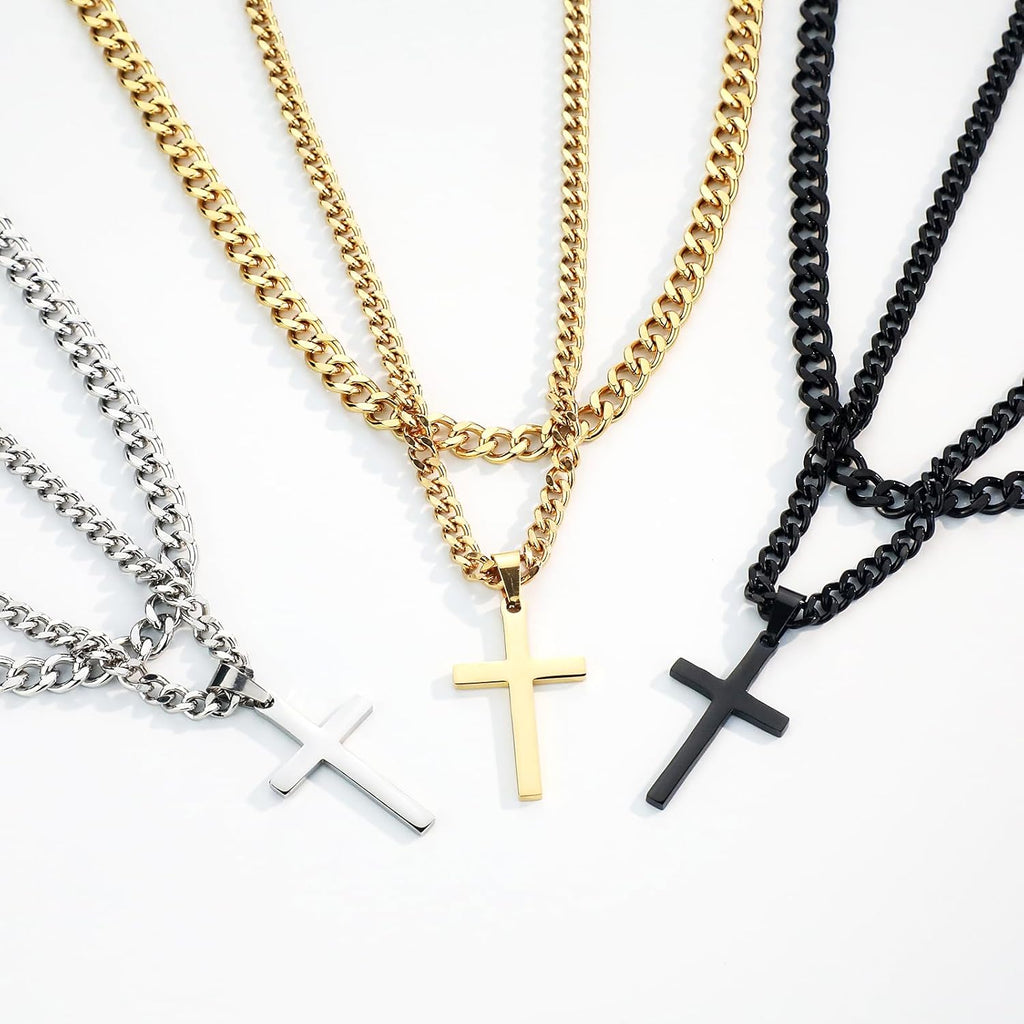 SENRAN Layered Cross Necklace for Men Boys Stainless Steel Layered Cuban Link Chain 16-24 inch Christian Cross Pendant Religious Jewelry Gifts