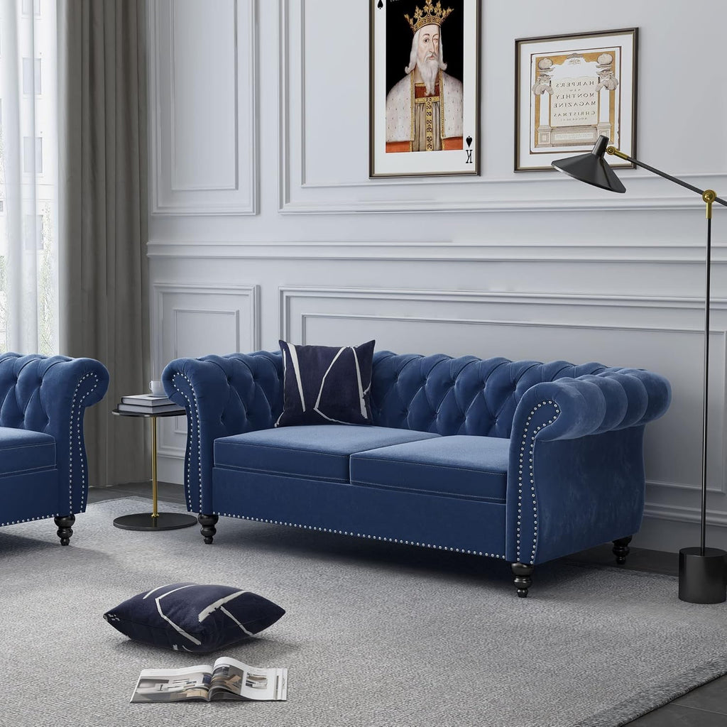 AVZEAR Chesterfield Loveseat Sofa, Upholstered Sofa Modern 2 Seater Couch Sofa Set Style Button Tufted, Mid-Century PU Chesterfield Sofa for Living Room Apartment, PU Black