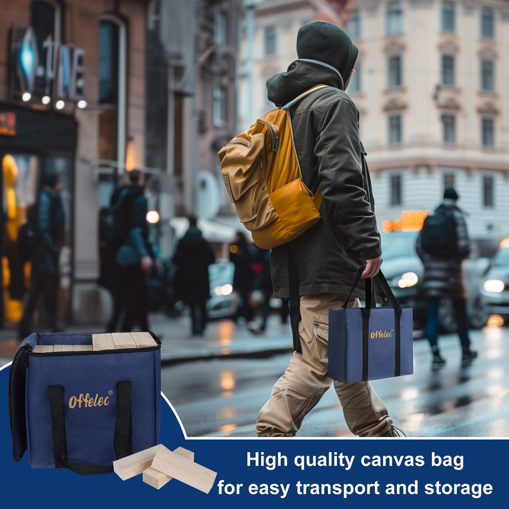 Offelec Tumbling Tower Blocks Games,Large Wooden Blocks Stacking Game for Kids Adults Family Classic Stacking Board Games for Indoor Outdoor Backyard Lawn Stack to Over 3.2Ft- 60pcs with Carrying Bag