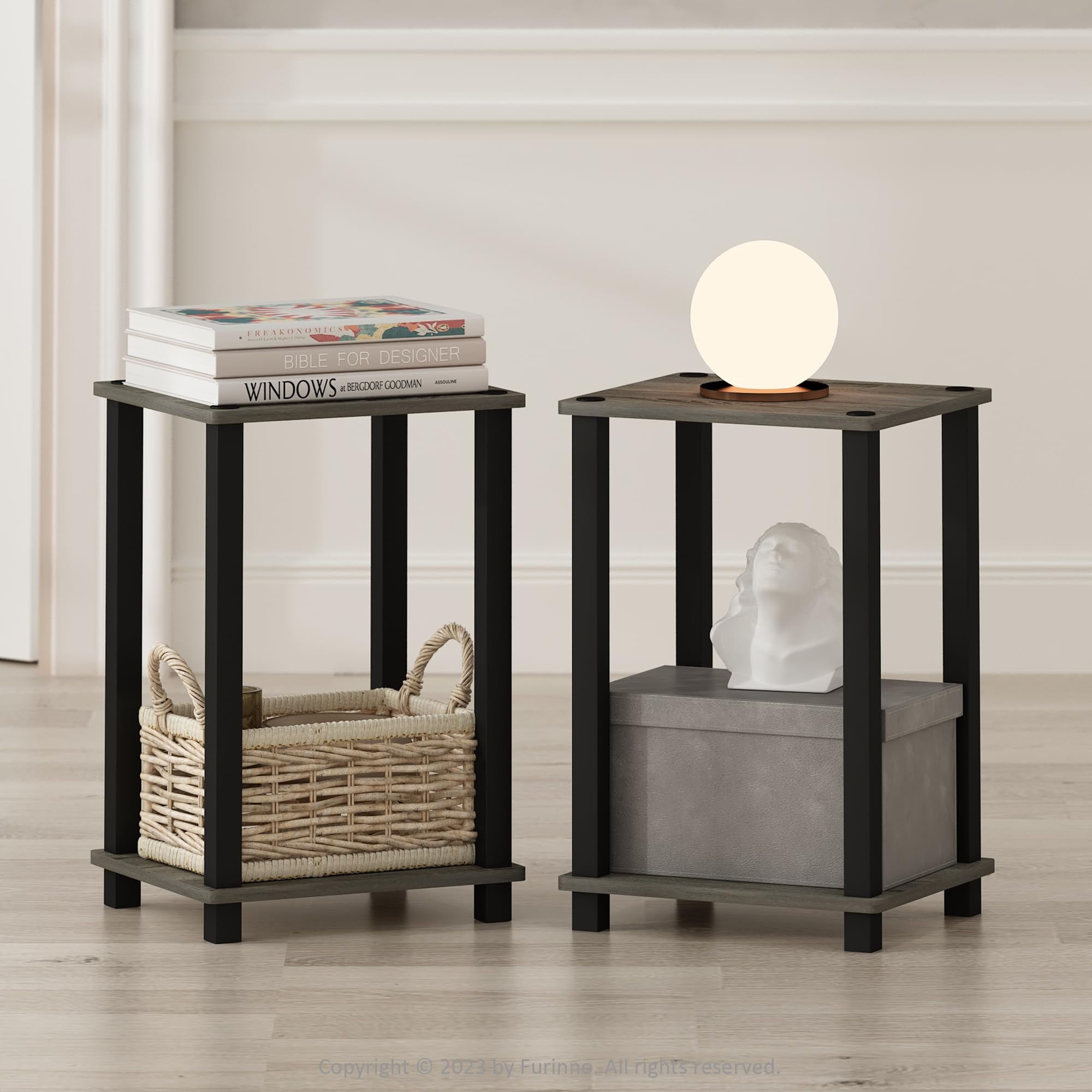 Furinno Just 3-Tier Turn-N-Tube Nightstand, 2-Pack, Columbia Walnut/Black