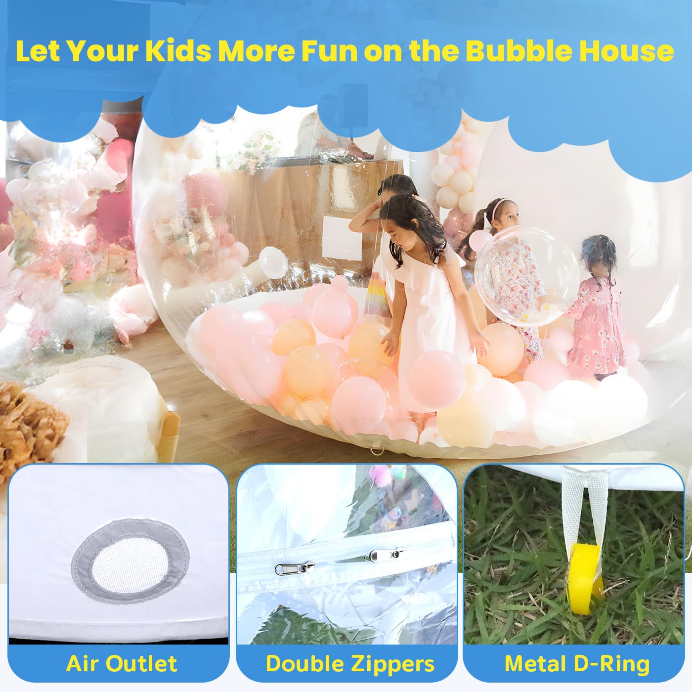 10FT Inflatable Bubble House, PVC Bubble Bounce House with Upgraded Double Air Duct, Bubble Tent Dome for Backyard Birthday Wedding Christmas Party