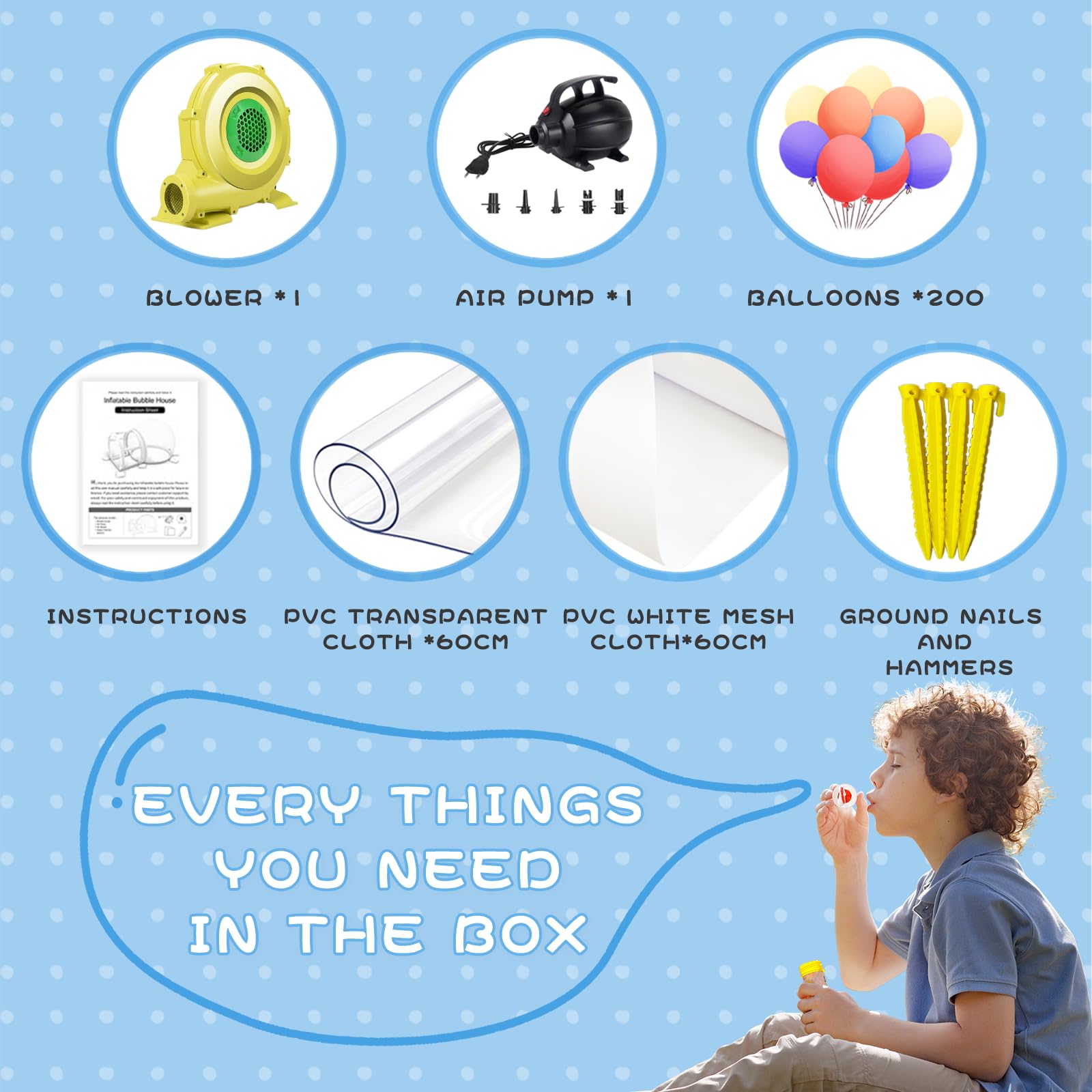 8,5FT aufblasbare Bubble-Hauskuppel für Kinder/Erwachsene, kommerzielles PVC-Bubble-Ballonzelt mit 4'L Tunnel, transparentes Outdoor-Spielplatz-Set für Garten, Geburtstag, Hochzeit, Gender Reveal