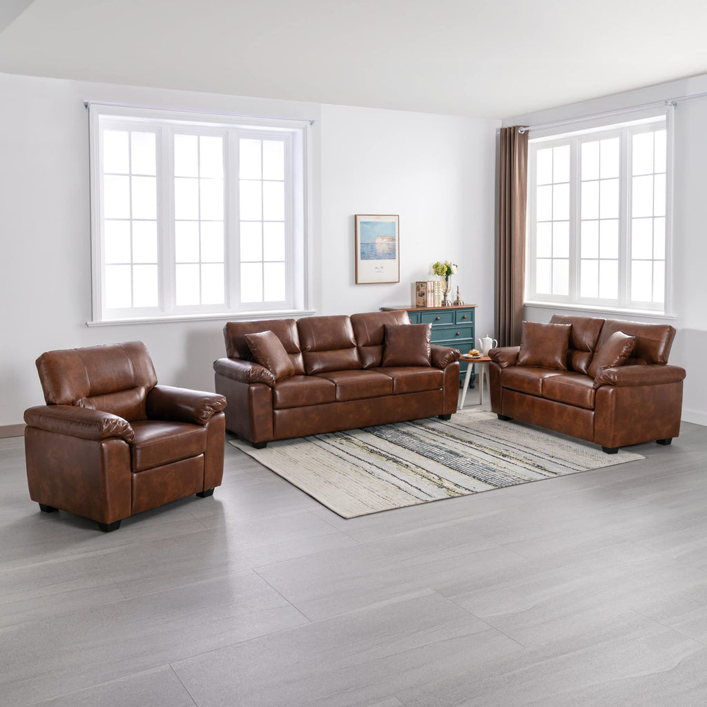 Morden Fort White Leather Love seat and Sofa Set, Modern Luxury and Comfy Furniture Sleeper Couches for Living Room, Apartment, Office, Lounge Room