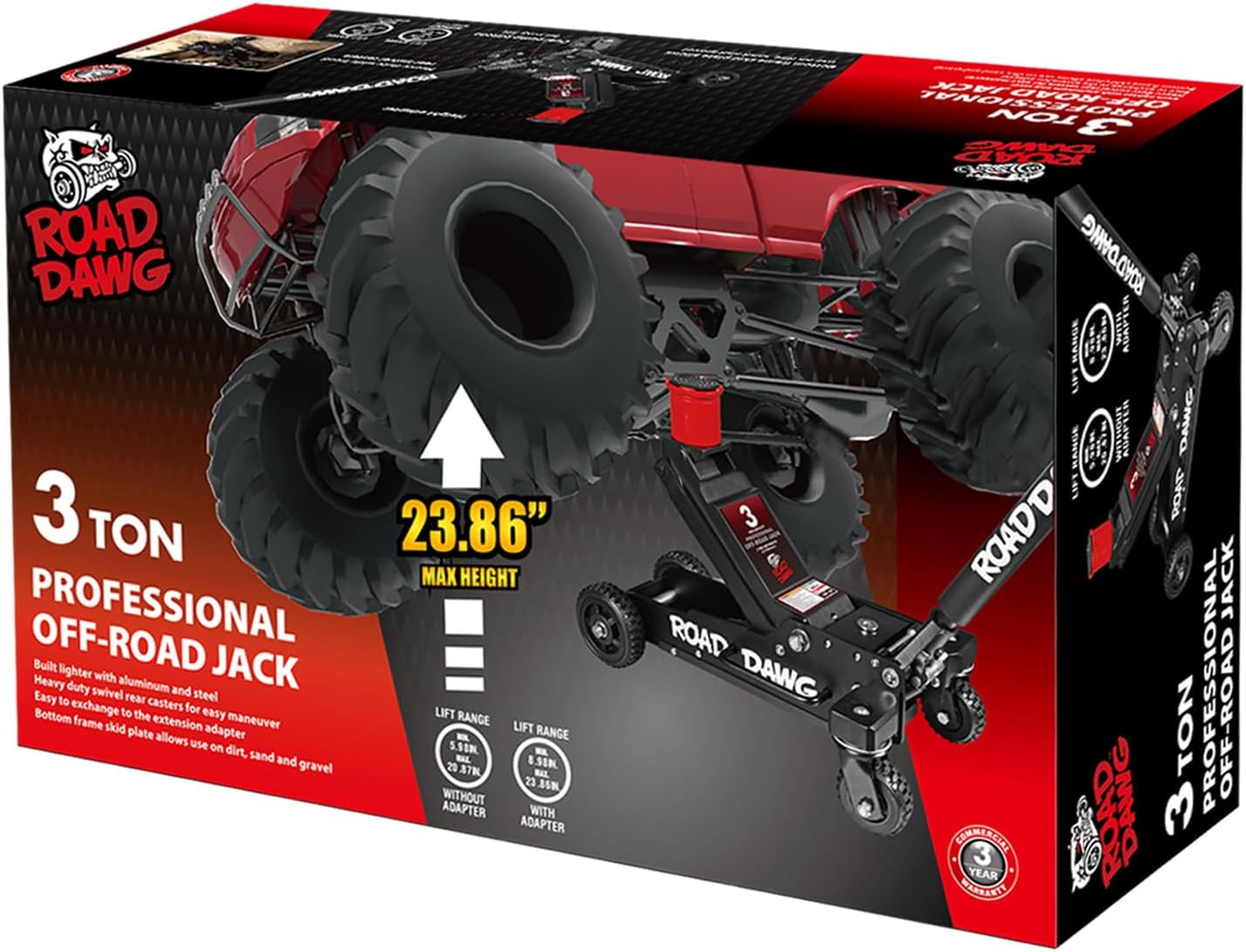 ROAD DAWG 3 Ton Big Wheel Off-Road Jack, Professional Aluminum and Steel Racing Floor Jack with Dual Pistons Quick Lift Pump, Lift for Trucks, SUVs, ATVs Off road Vehicles,6000lb Capacity, AT830006XDL