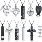 Jexine 10 Pcs Urn Necklace For Ashes Cremation Jewelry Wings Tear Drop Cross Crystal Ashes Necklace Stainless Steel Zircon Memorial Locket Vertical Bar Heart Waterproof Keepsake For Men