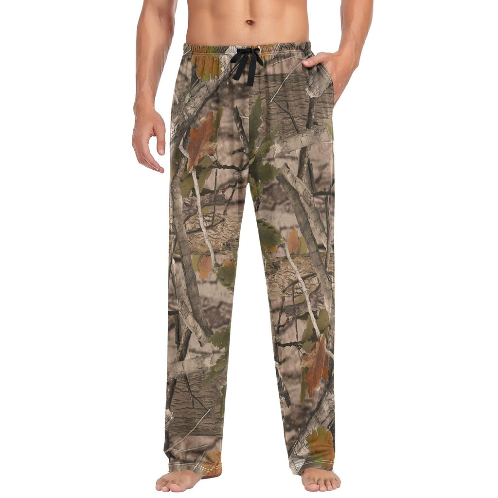 Ollabaky Men's Pajama Pants Forest Camouflage Pjs Bottoms with Pockets Sleep Lounge Pants for Men, L