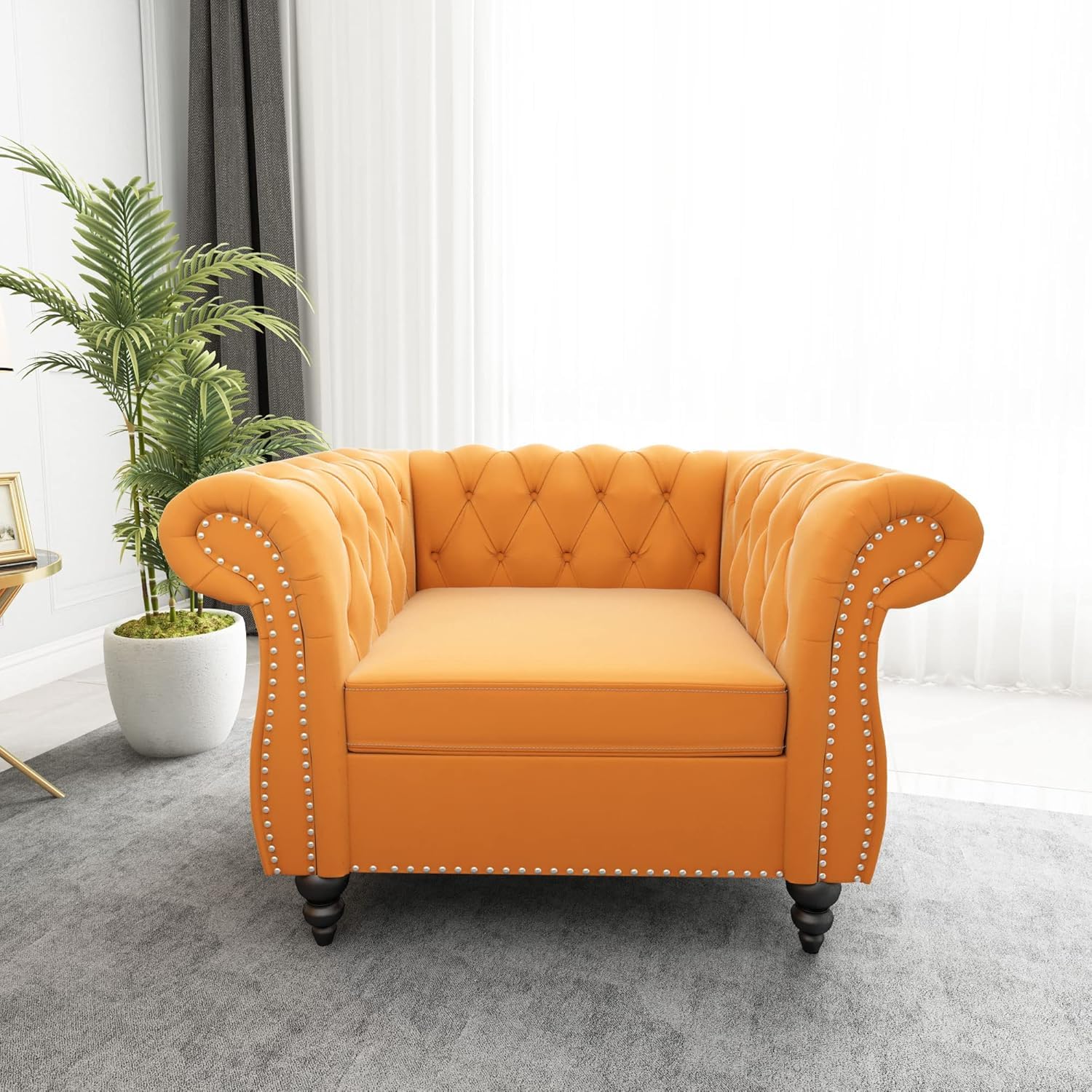 Chesterfield 3 Seater Sofa, Modern Leather Tufted Couch 3 Seater with Rolled Arms and Nailhead Mid-Century Upholstered Couch for Living Room, Bedroom, Apartment and Office, Claret