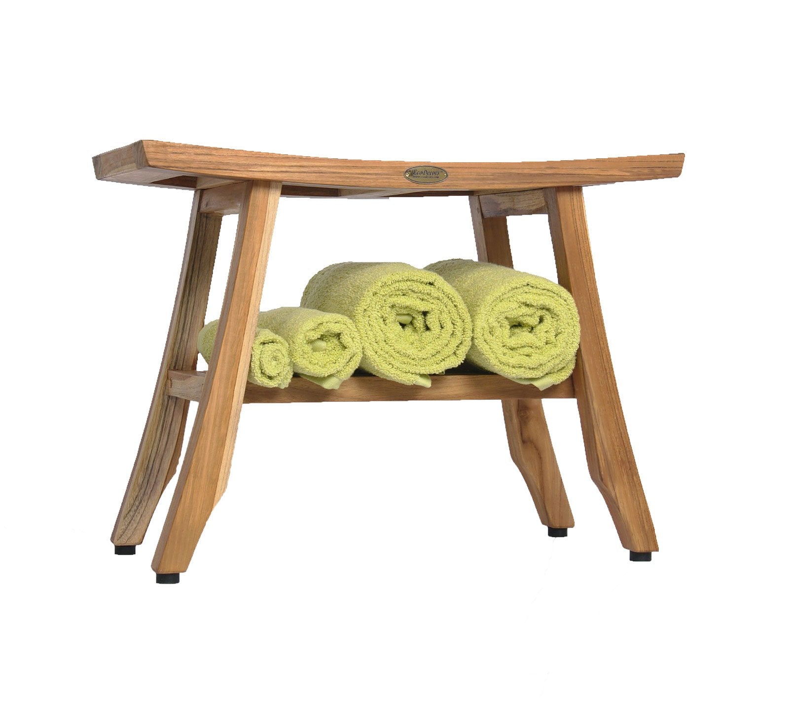 EcoDecors 24 Inch Satori Natural Teak Waterproof Teak Wood Shower Bench Stool Seat Chair for Inside Shower Provides Safety, Storage, and Organization for Bathroom Accessories