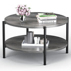 Round Coffee Table, Small Coffee Tables for Living Room, Wood Coffee Table with Metal Frame, Floor Table Desk for Sitting on The Floor, Home, Office, Farmhouse, Rustic Brown (23.6"D x 17.7"H)