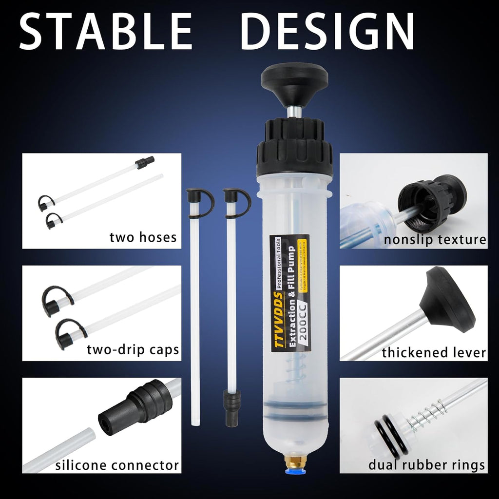 Automotive Fluid Extractor Pump, 200 cc Oil Extractor Pump with Hose, Sealed Upgraded Oil Change Pump, Lightweight Oil Suction Pump for Changing Transmission, Power Steering, and Brake Fluid