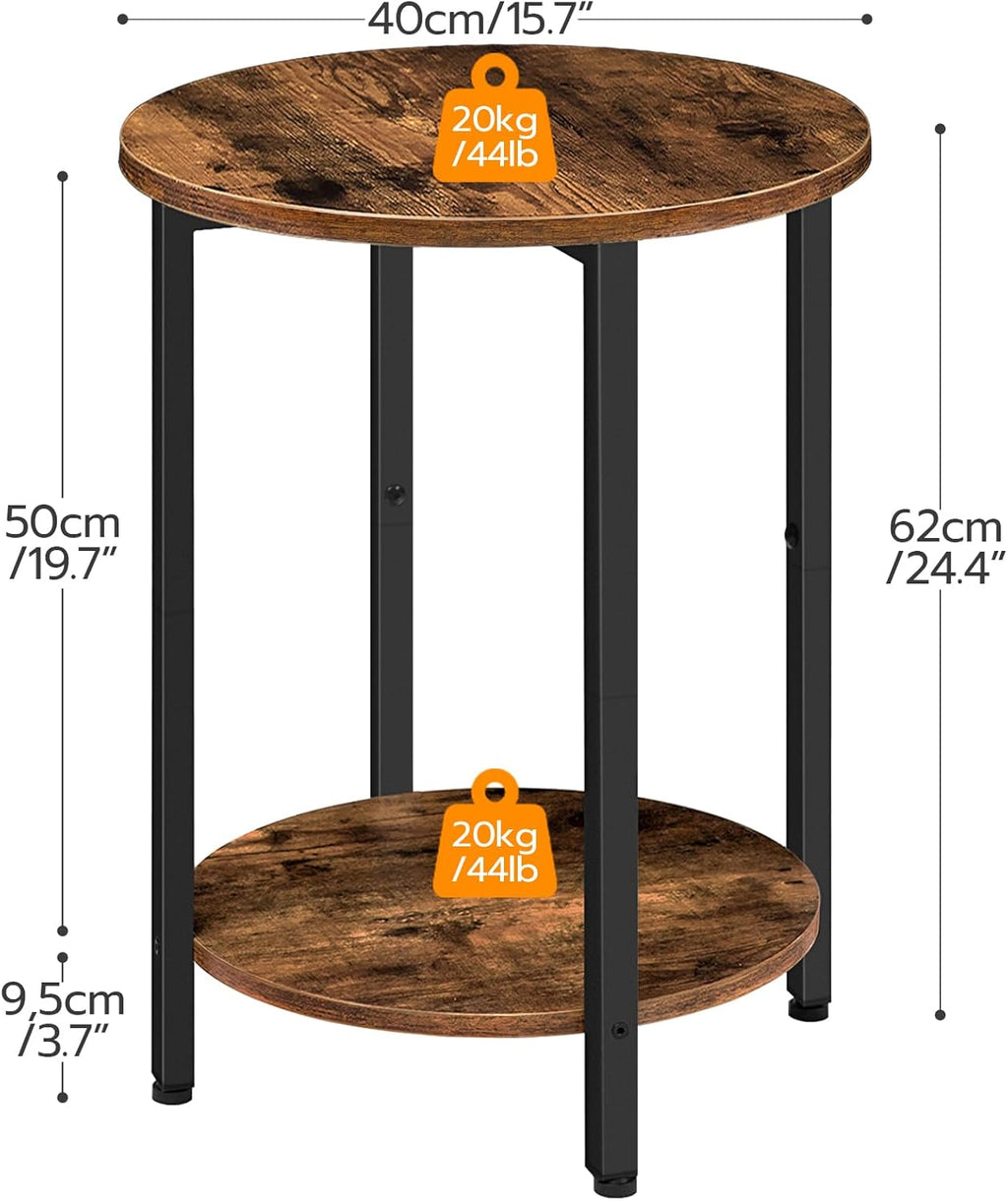 HOOBRO Round Side Table, Wooden Look Accent End Table for Sofa Couch, Round Nightstand with 2-Tier Storage Shelf, for Small Spaces in Living Room, Bedroom, Rustic Brown BF58BZ01G1