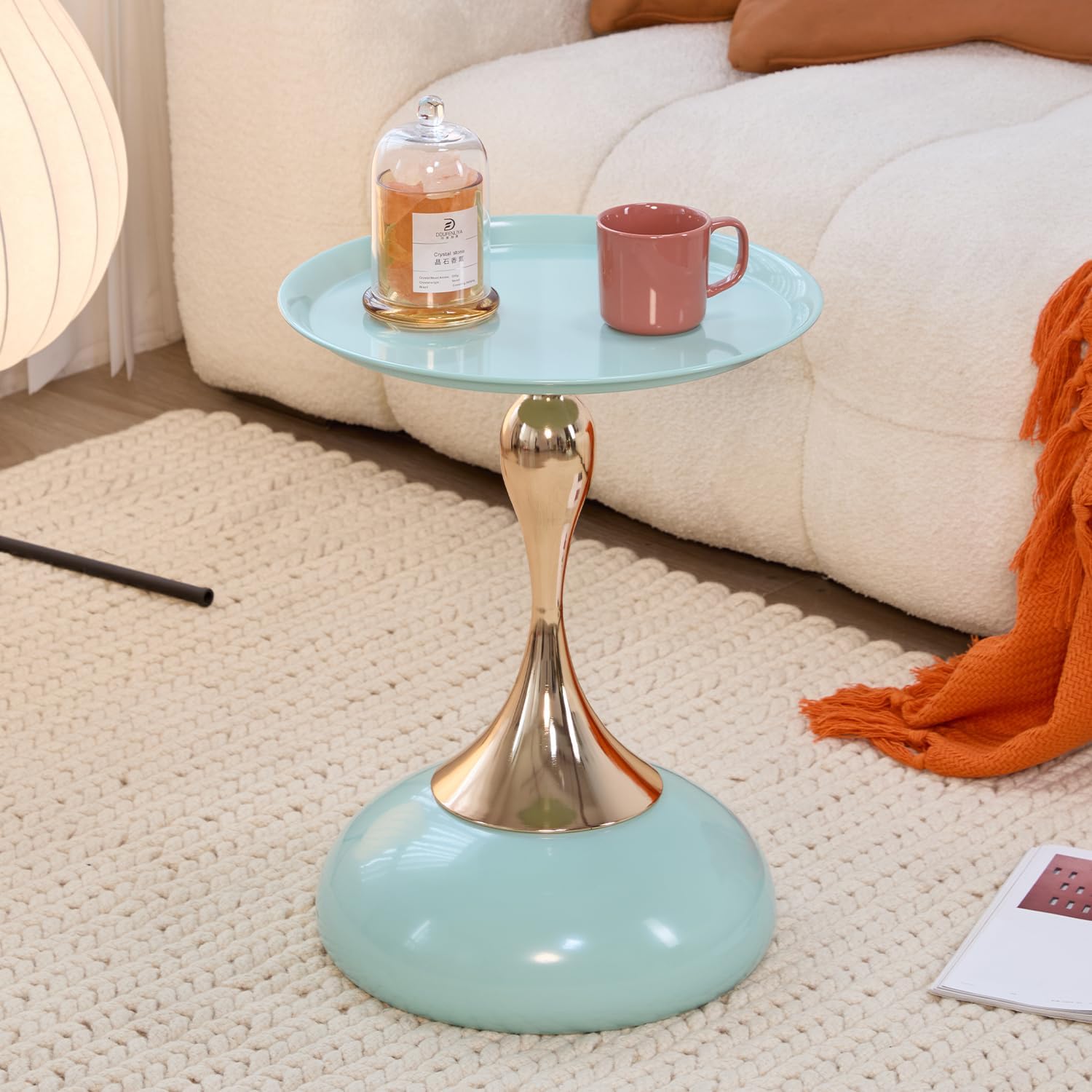 Stylish Hourglass Side Table - Contemporary Design for Living Rooms, Cafes, Dining Areas, Bedrooms, and Outdoor Spaces - Perfect Accent Piece for Any Decor (2, Light Green)