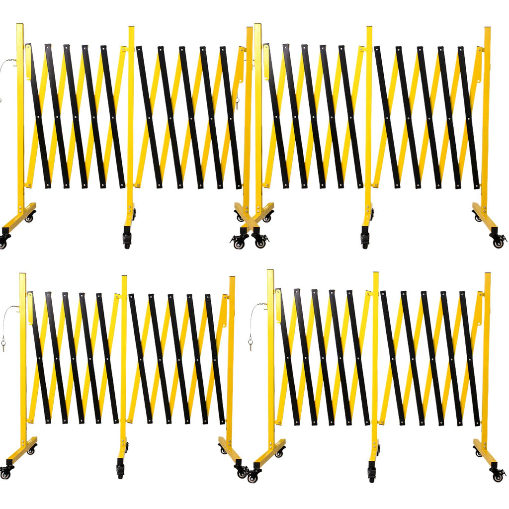 11 Traffic Barricade with Casters, Metal Expandable Barricade, Folding Security Gate, Retractable Fence Outdoor Barricade Fence for Construction Area, Traffic Control（2 Pack)