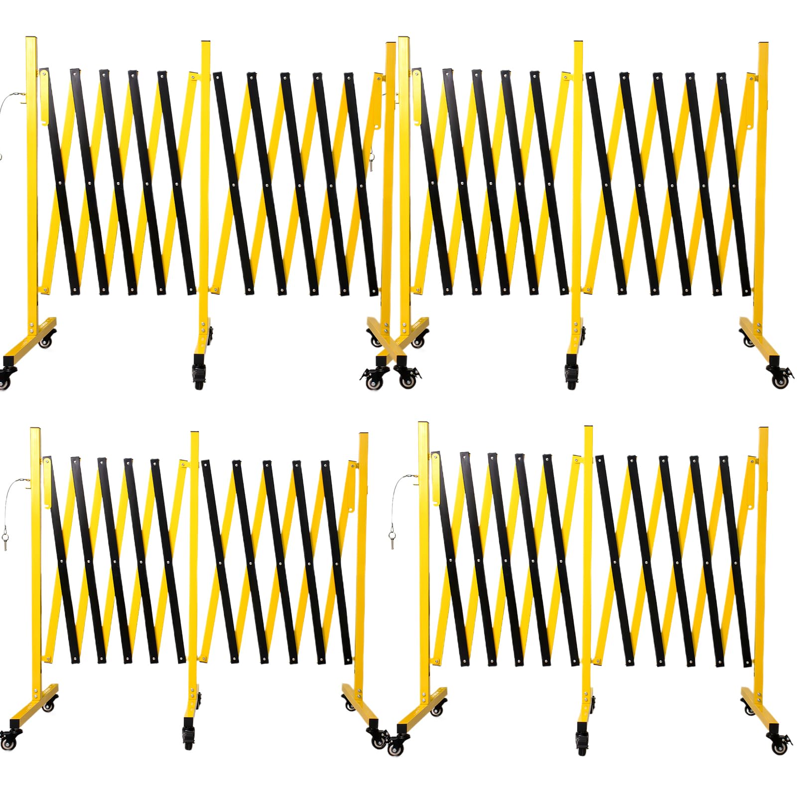 11 Traffic Barricade with Casters, Metal Expandable Barricade, Folding Security Gate, Retractable Fence Outdoor Barricade Fence for Construction Area, Traffic Control（2 Pack)