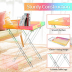 Acrylic Folding Tray Table, Rainbow Color Acrylic Coffee Table, Iridescent Side Table Modern Accent Square End Table for Coffee, Drink, Food, Snack for Living Room & Bedroom