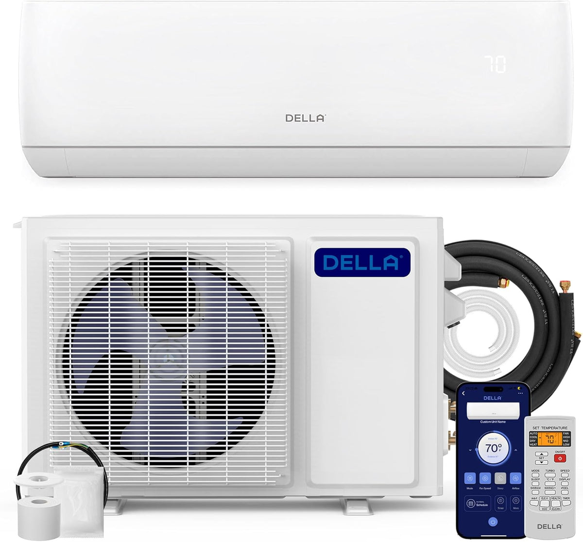 DELLA Motto Series 18000 BTU Wifi Enabled Mini Split 19 SEER2 Cools Up to 1000 Sq.Ft, 208-230V, Works with Alexa, Air Conditioner & Heater with Pre-Charged Heat Pump