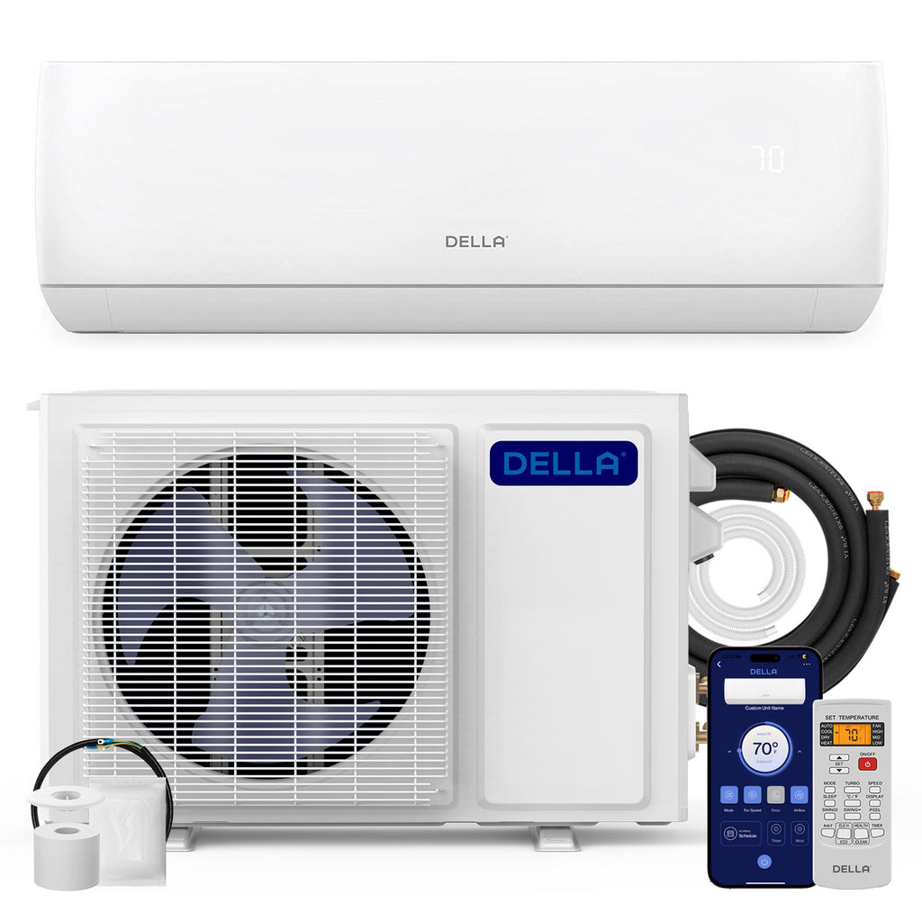 DELLA Motto Series 18000 BTU Wifi Enabled Mini Split 19 SEER2 Cools Up to 1000 Sq.Ft, 208-230V, Works with Alexa, Air Conditioner & Heater with Pre-Charged Heat Pump