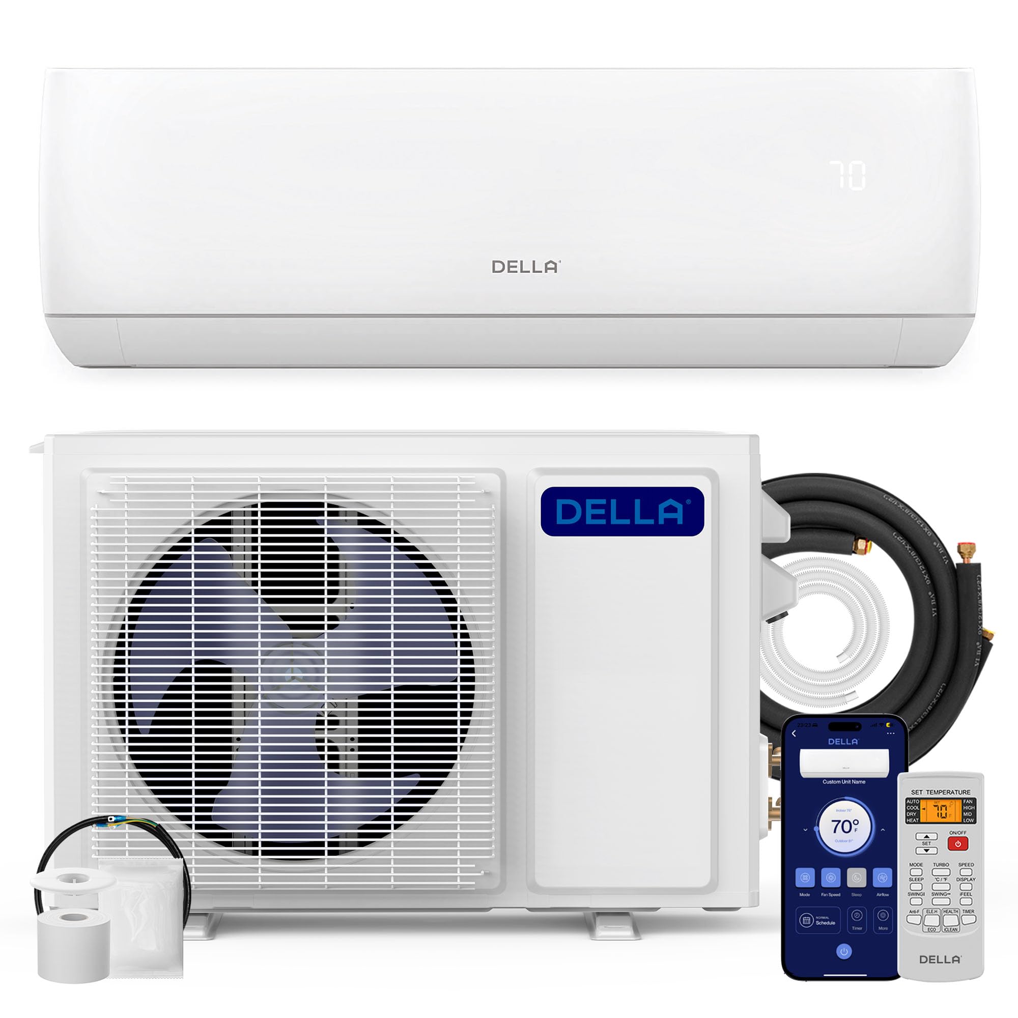 DELLA Motto Series 18000 BTU Wifi Enabled Mini Split 19 SEER2 Cools Up to 1000 Sq.Ft, 208-230V, Works with Alexa, Air Conditioner & Heater with Pre-Charged Heat Pump