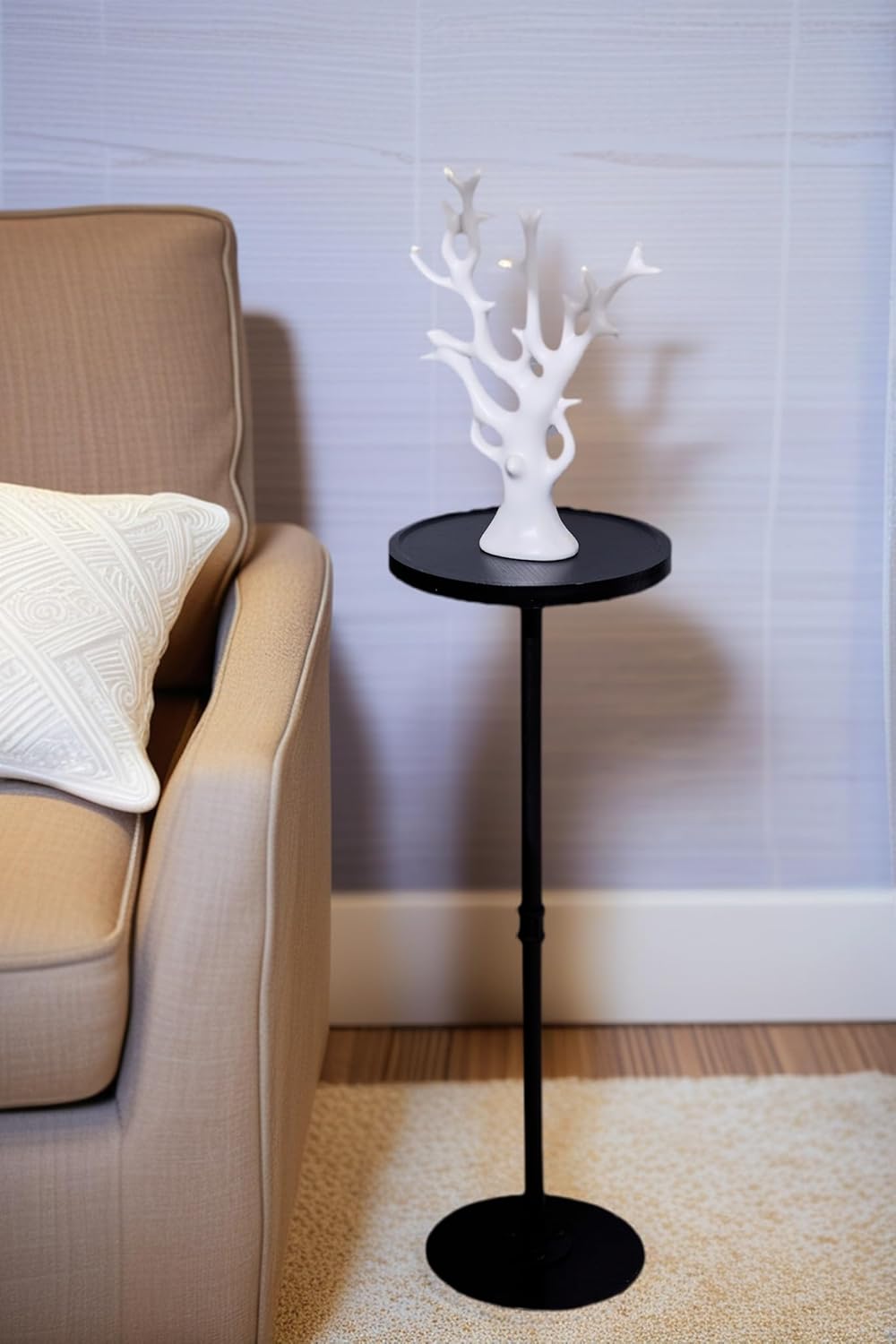 Tall Side Table, Small Round Side Tables, Drink Stand Pedestal Side Table, Accent Martini Coffee Tables, Corner Sofa Bedside End Table for Small Space, Living Room, Bedroom, Black