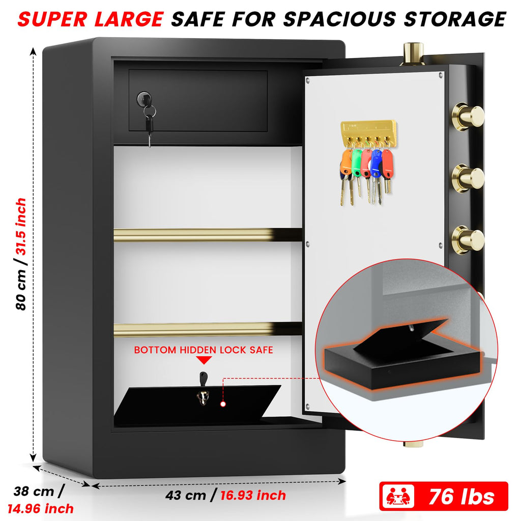 Cassaforte ignifuga pesante da 8,0 Cuft per la casa, cassaforte extra grande ignifuga e impermeabile, cassaforte antifurto per la casa con doppi allarmi, cassaforte con serratura nascosta sul fondo, cassaforte digitale di sicurezza per ufficio