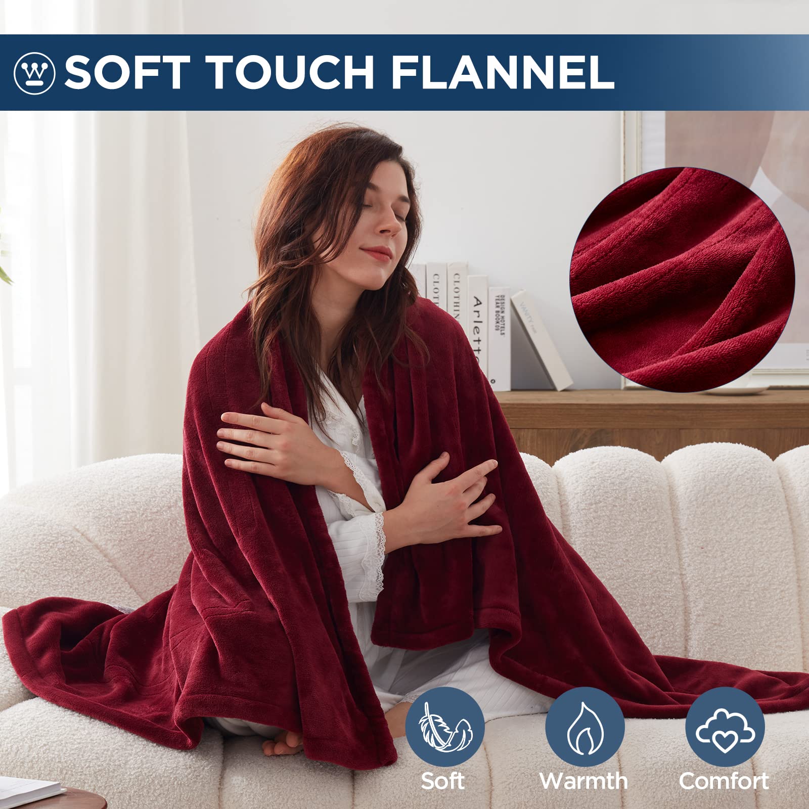 Manta eléctrica Westinghouse tamaño Queen, franela súper suave y acogedora 84" x 90" manta calefactable con 10 niveles de calentamiento rápido y apagado automático de 1-12 horas, lavable a máquina, certificación ETL y FCC, beige