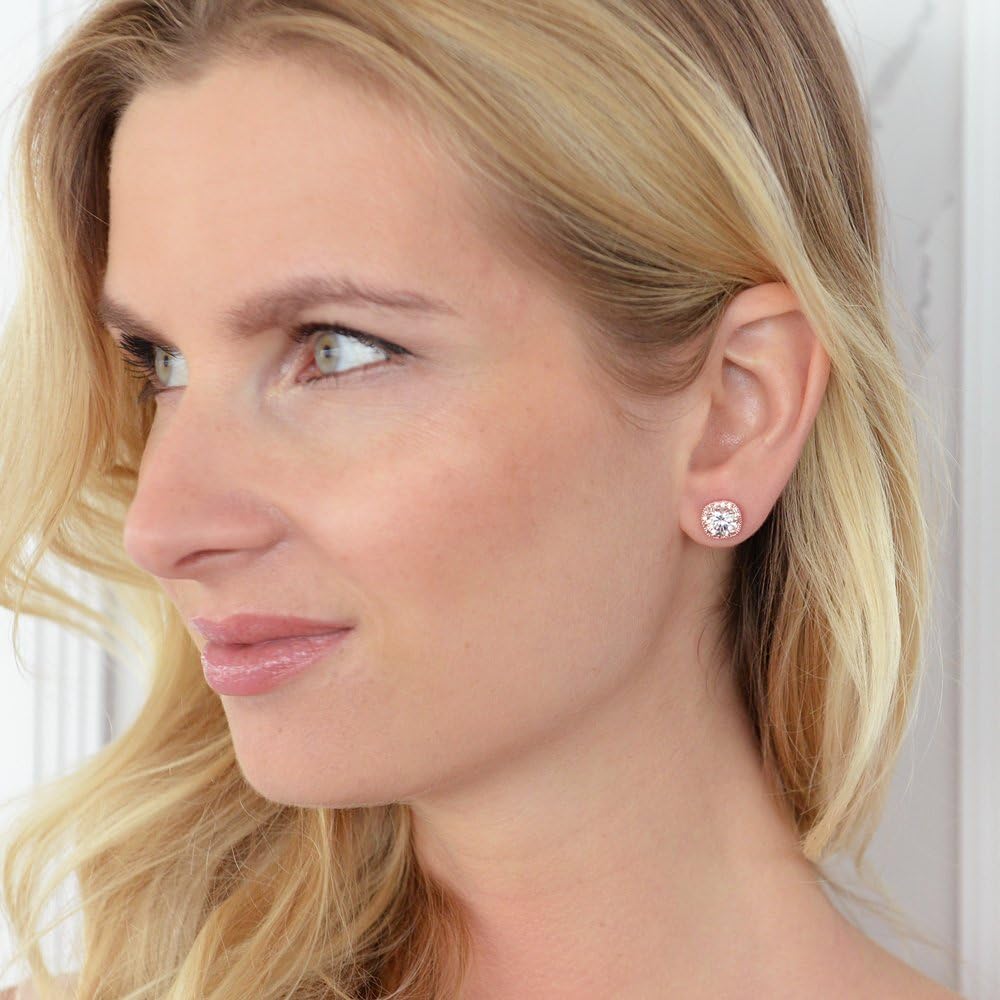 Mariell Rose Gold Cubic Zirconia Crystal Clip-On Earrings, 10mm CZ Stud for Brides, Birthday Gift