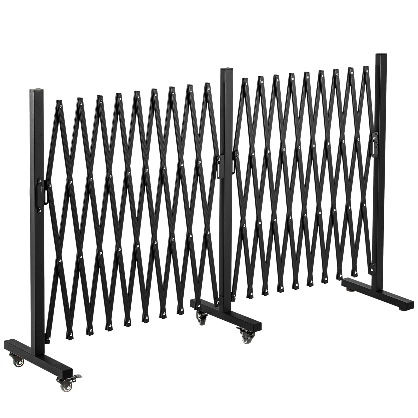 TECSPACE Aluminum Expandable Garden Fence, Portable Barricade Gate with Casters, Adjustable Retractable Fence Mobile Barricade Safety Barrier (Brown, 201×15×41 inch)